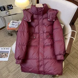 2023 winter new hat removable down jacket long thick version loose cotton-padded coat woman brand casual hooded down jacket