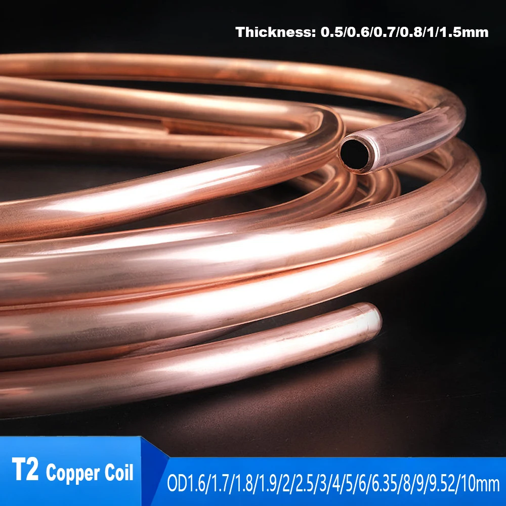 1-10Meters Soft Copper Tube Coil OD1.6/1.7/1.8/1.9/2/2.5/3/4-10mm 99.9%Pure Coppers Wire Pipe Air Conditioner Cooling DIY Crafts