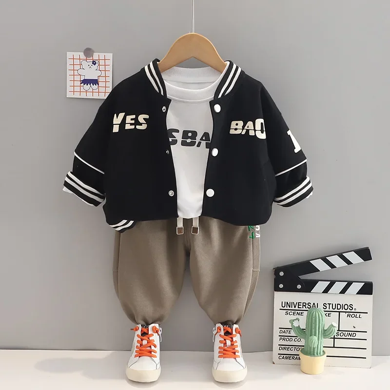 Boutique Baby Boy Spring Clothes 2024 Korean Sporty Letter Long Sleeve Baseball Uniform + T-shirts + Pants Boys Outfits Kids Set