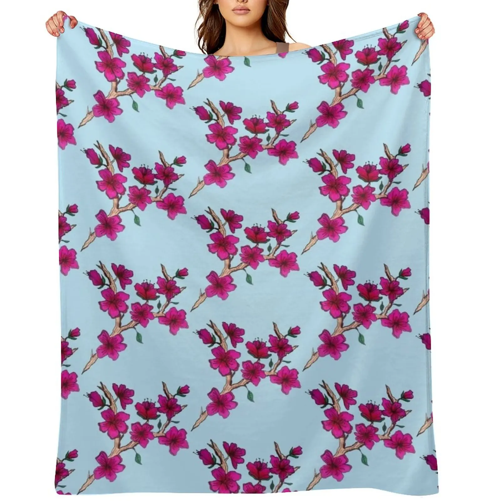 

Cherry Blossom In Bloom Throw Blanket Kid'S Cute Plaid sofa bed Fashion Sofas Blankets