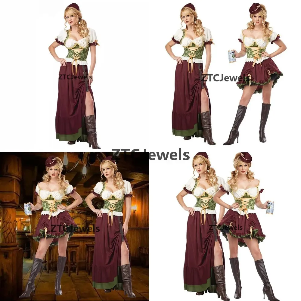 Costume de Dirndl pour femme, style Oktoberfest allemand de Munich, avec haut élégant et jupe asymétrique, pour carnaval, fête, scène, cosplay et performance
