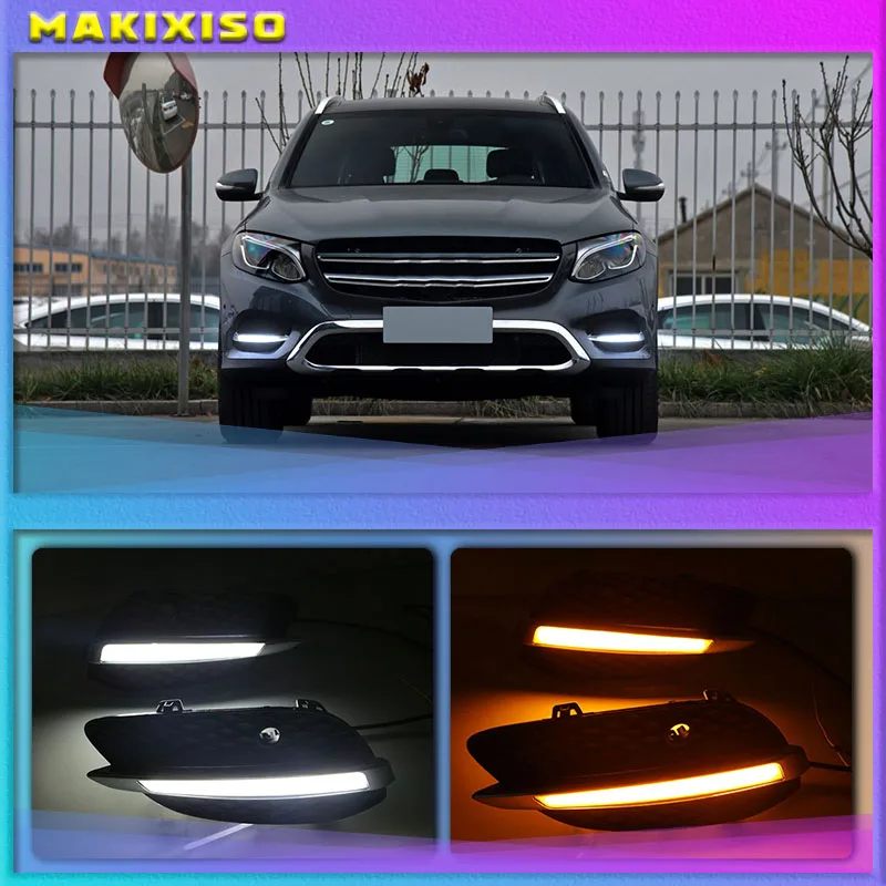 

2 pcs for Mercedes Benz GLC X205 2015 2016 LED DRL Daytime Running Lights Daylight yellow turn Signal lamp light