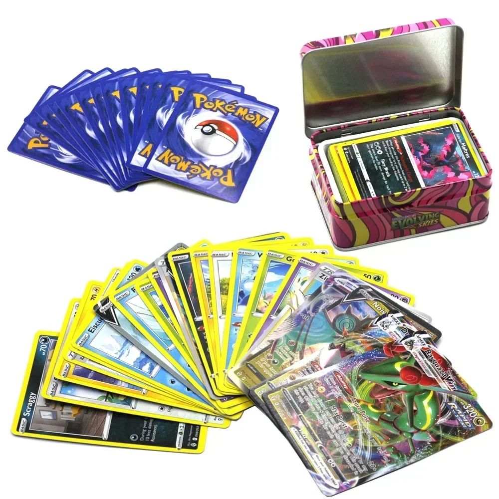 42pcs/set Iron Metal Box Pokemon TAKARA TOMY Battle Toys Lost Origin Pokemons Box with Pikachu Game Anime Bank Cards for Childre