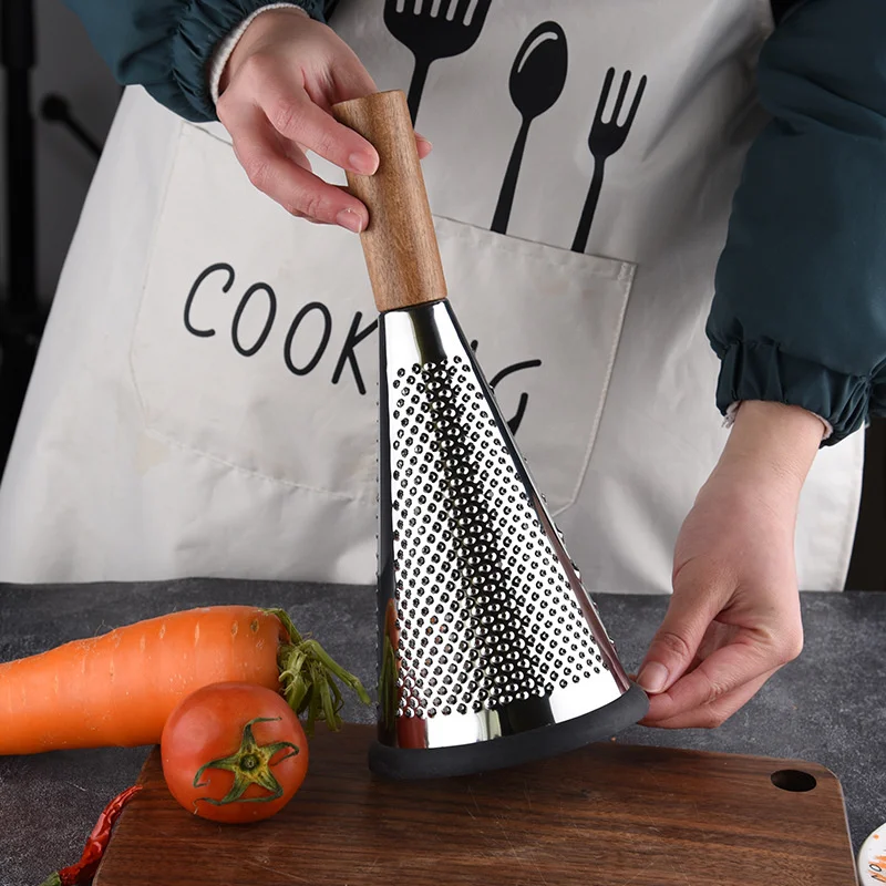 Conical Stainless Steel Grater Hand-held Wooden Handle Potato Shredder Multifunctional Ginger Grinder Kitchen Vegetable Tools image 3