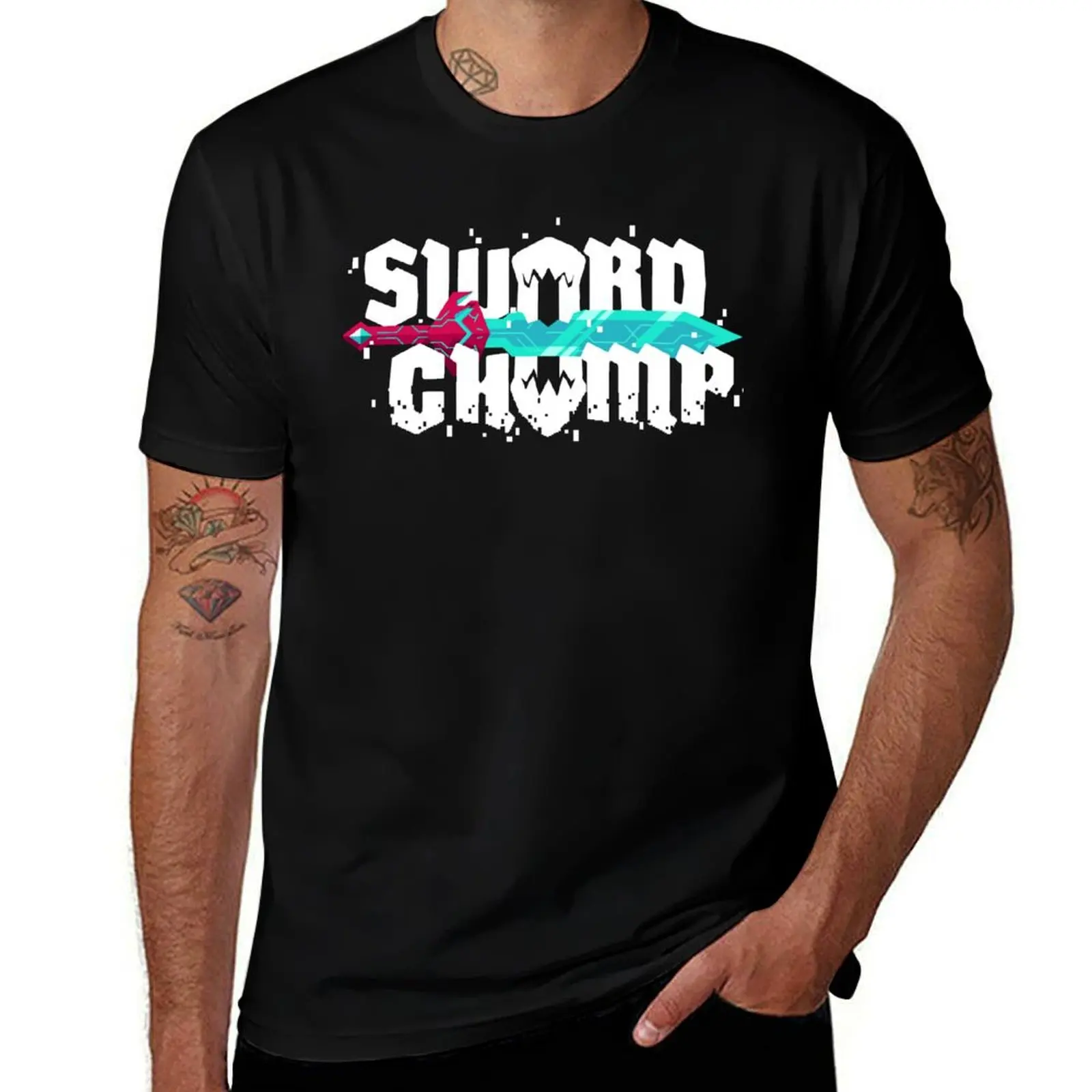 Sword Chomp Logo White T-Shirt Plus Size Outdoor Casual Top T-Shirt