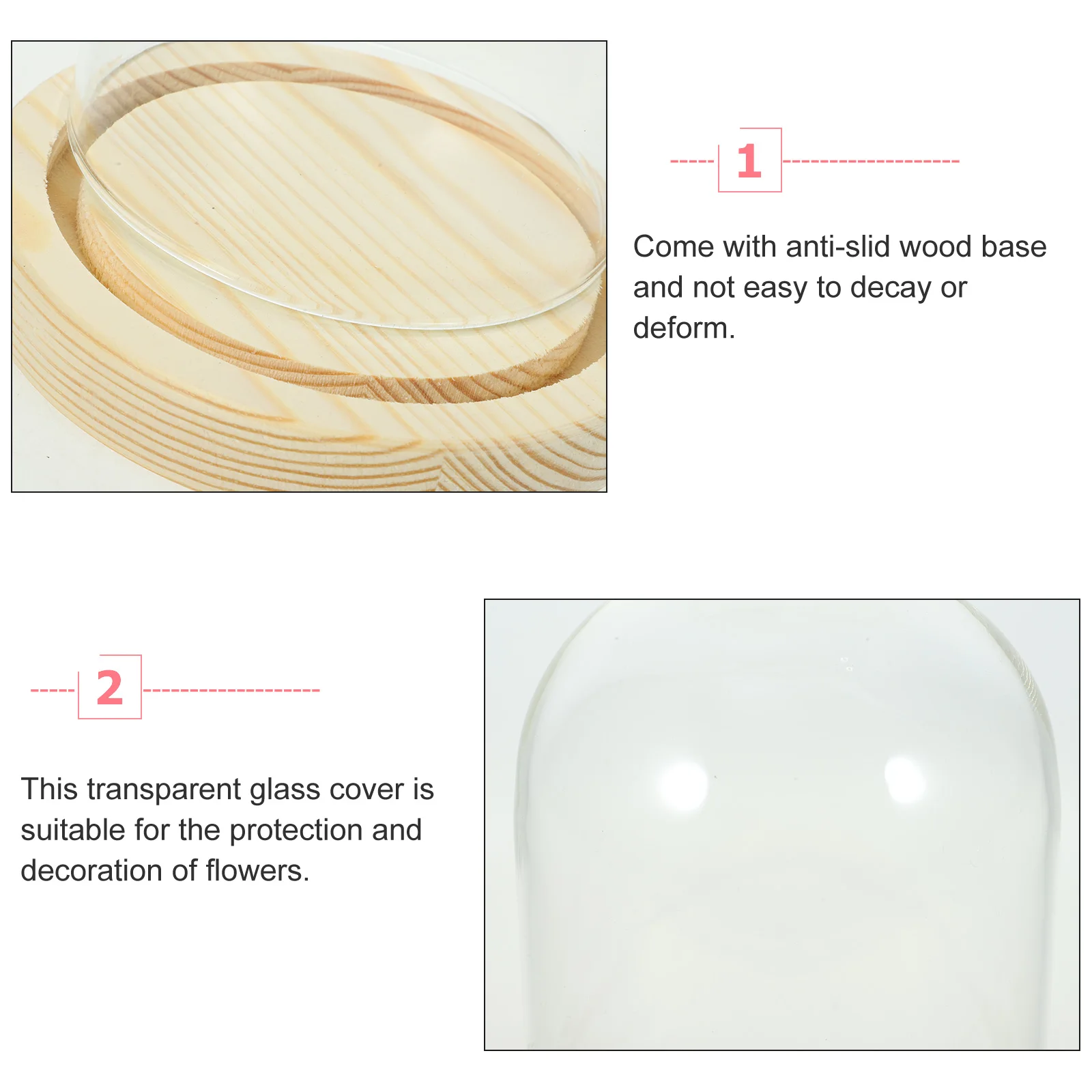 

Transparent Flower Glass Dome Display Base Decorative Preserved Flower Cover Glass Cloche for Interior Office Coffee Shop Decor