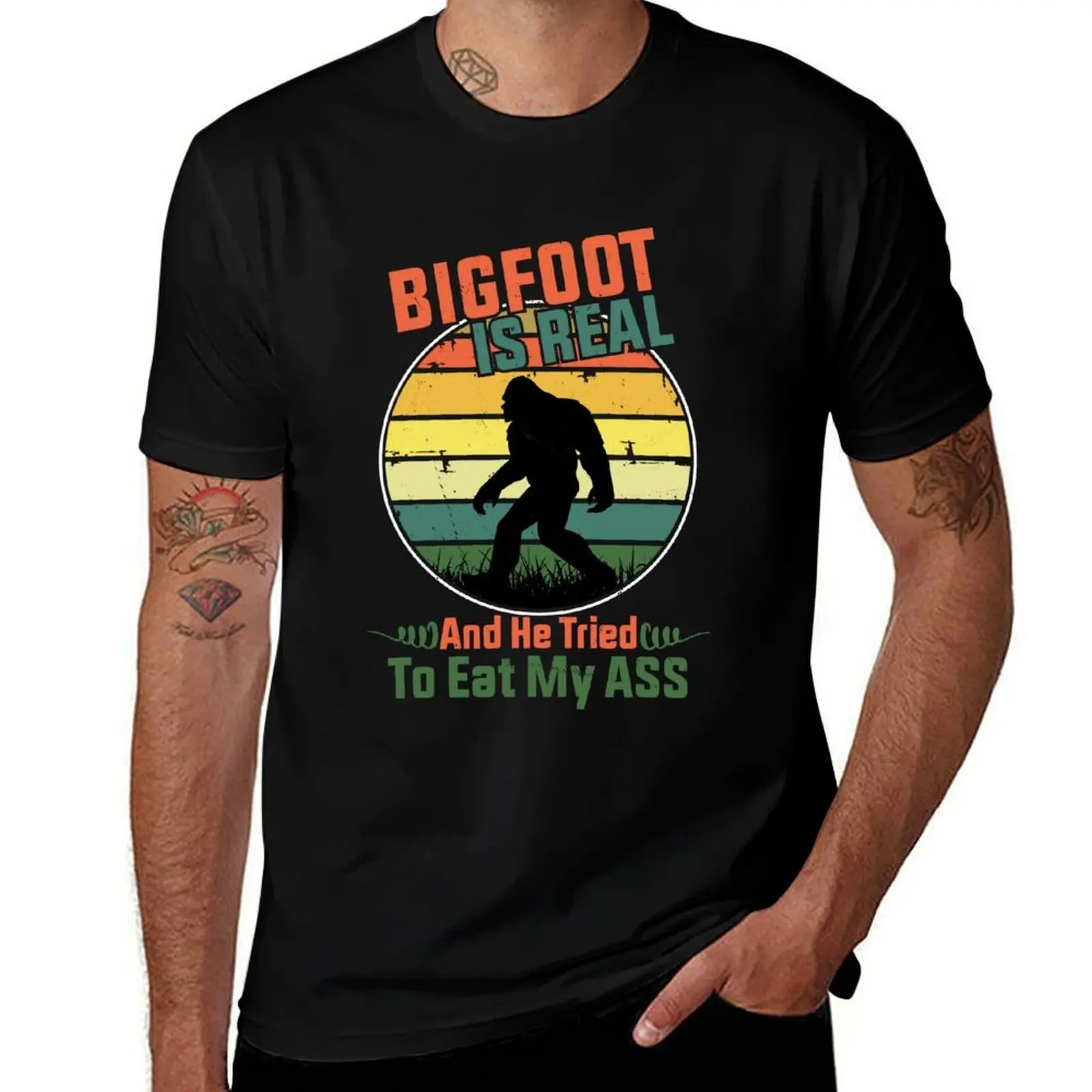 Bigfoot Is Real And He Tried To Eat My Ass, Funny retro vintage Bigfoot T-Shirt man graphic t shirt t shirt for man T-shirt