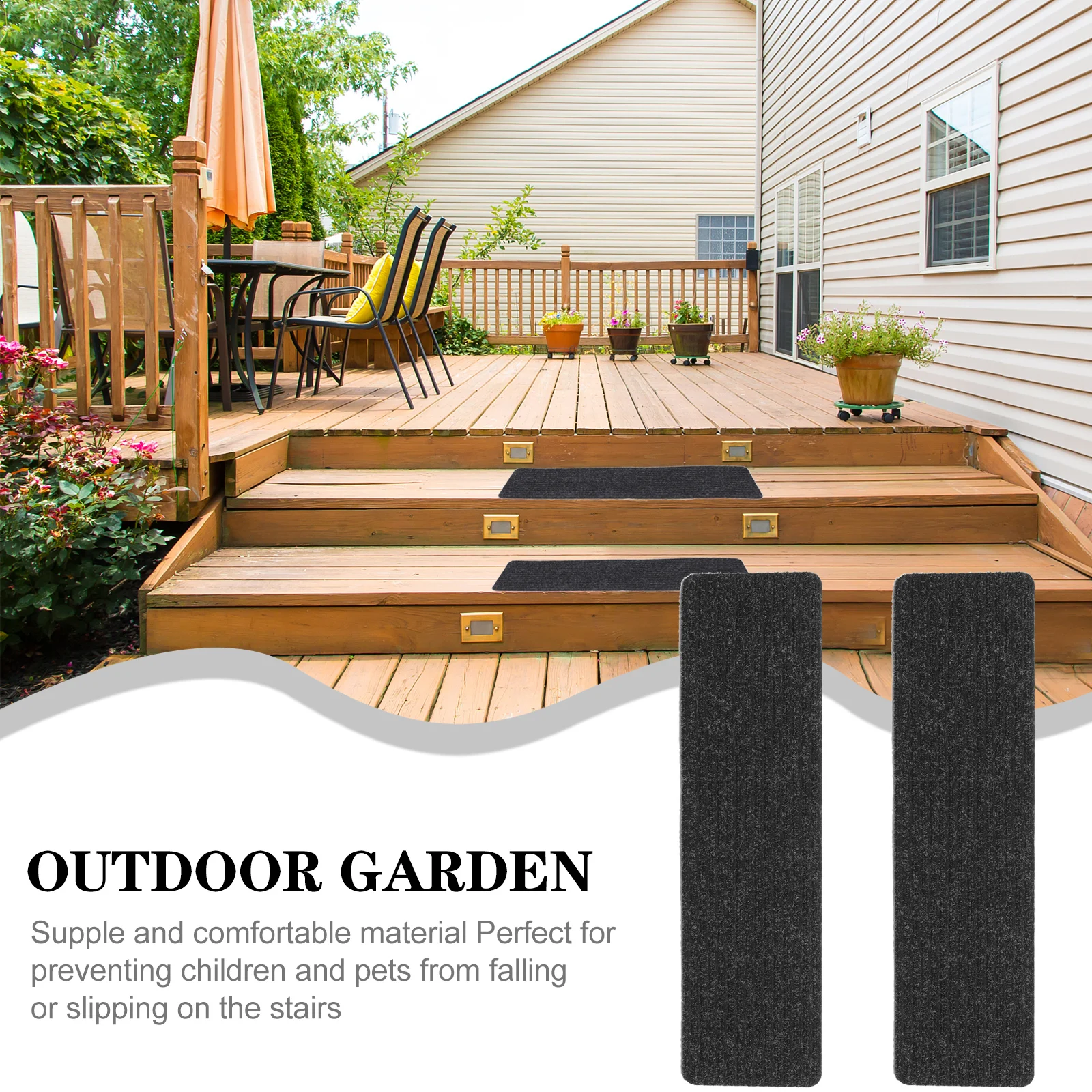 

2 Pcs Anti-slip Stair Treads Self-adhesive Rubber Mats Black Non-skid Step Carpet Runner Indoor Outdoor Safety Kids Pet