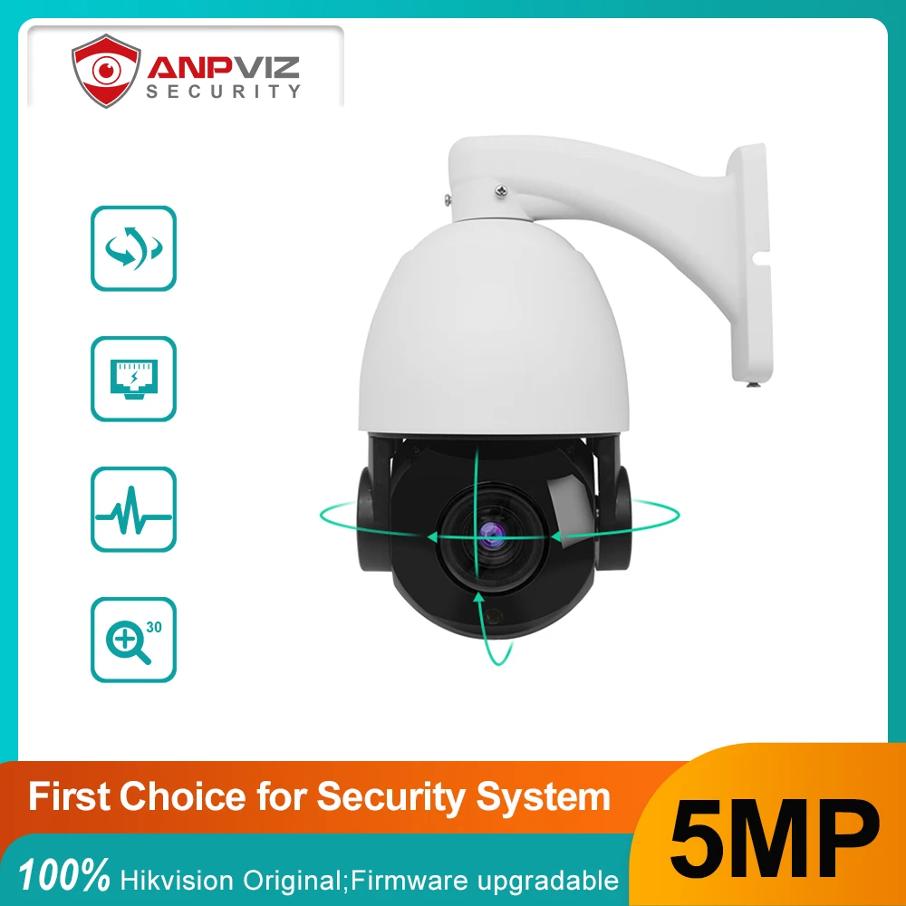 Anpviz 5MP POE IP PTZ Camera 30x Zoom Outdoor Security Dome Surveillance Cam IR Range 50m Motion Detection H.265 Audio