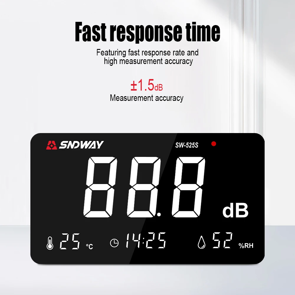 SNDWAY Decibel Noise Meter Sound Level Meter 30dB-130dB Audio Noise Monitoring Tester with Temperature Humidity Meter/Time