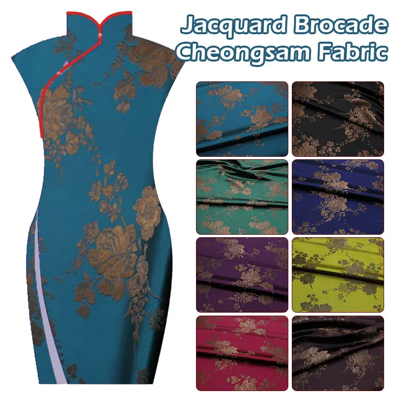 Jacquard Brocade Flower Fabrics for DIY Sewing Chinese Style Cheongsam Mongolian Robe Tibetan Robe Brocade Silk Fabric Material