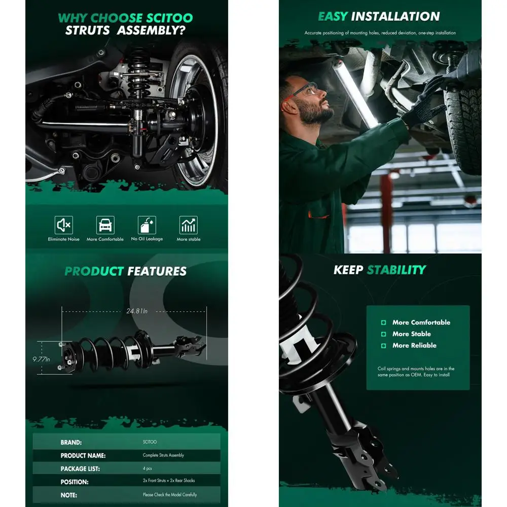 

- 2 шт. передние полные стойки с пружиной в сборе + 2 шт. задние амортизаторы подходят для Ford Fiesta 2010-2013 полный комплект передних и задних компьютеров