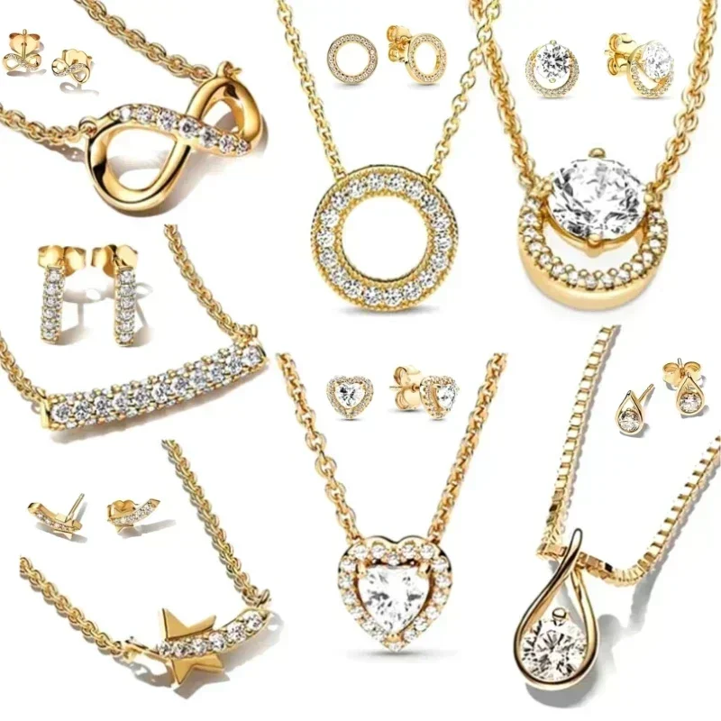 Collares de joyería para mujer, collares finos y pendientes, cadena de oro, circonita brillante, conjunto de joyería de lujo para fiesta, superventas 2023