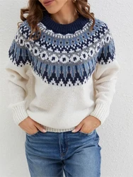 Plus Size Pattern Knitted Sweater, Autumn and Winter Casual Long Sleeve Pullover Sweater, Women's Plus Size Clothing