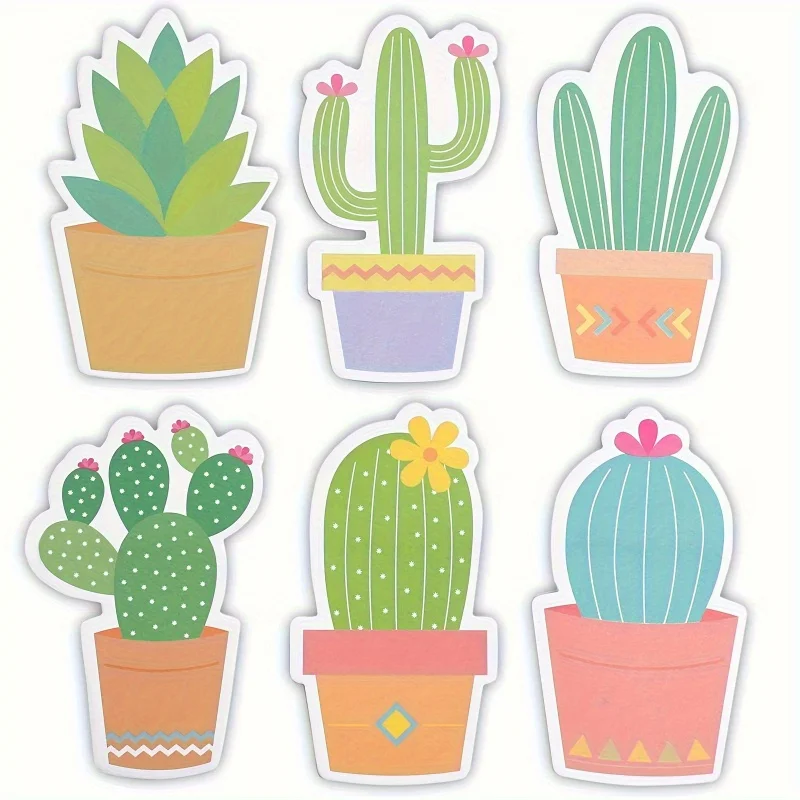 6pcs Cactus Convenience Stickers, Memo Stickers, Irregular Colorful N Times Stickers, Creative Hand Ledger Message Stickers