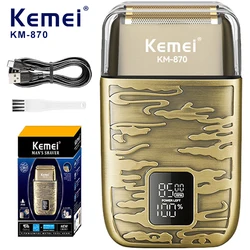 Kemei KM-870 Men's Electric Metal Shaver LED Display Adjustable Speed USB Electric Shaver Hair Shavers