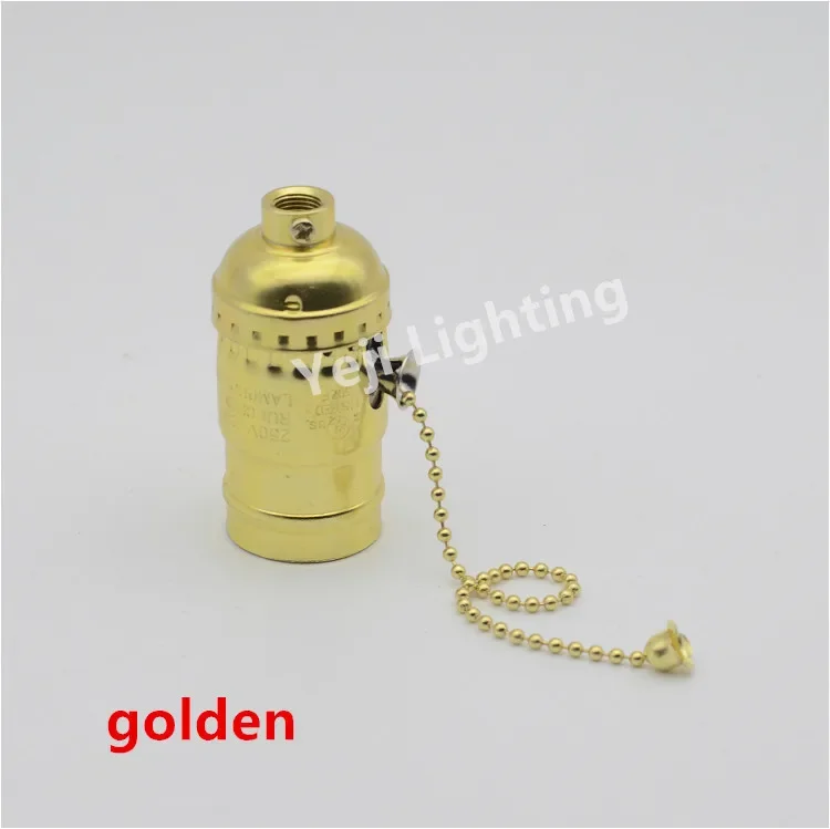 E27 E26 screw aluminum golden lamp holder with zipper switch Edison retro lamp holder lighting accessories