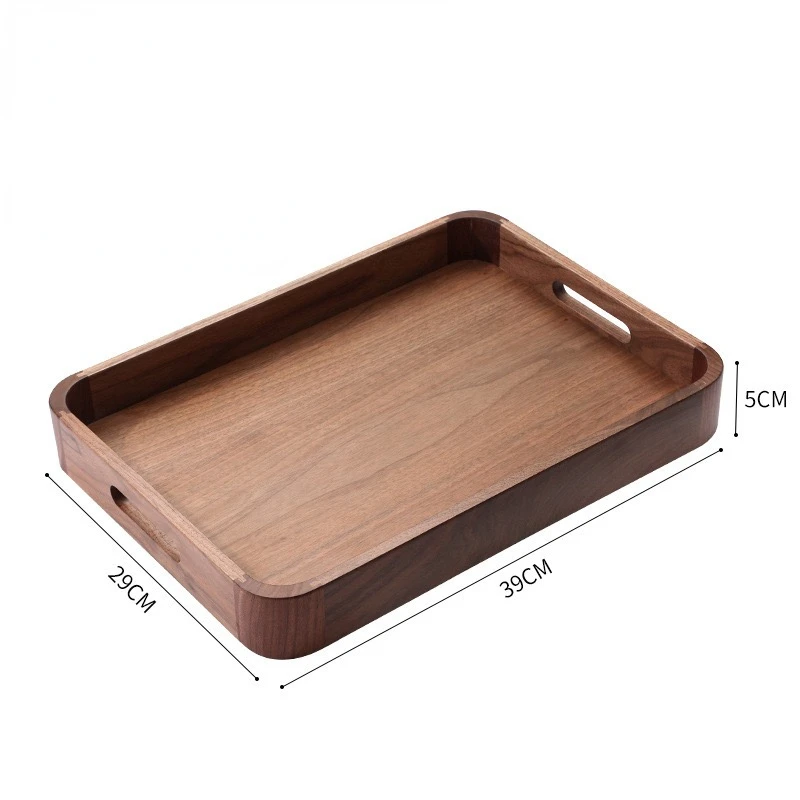 Carrying Handle Walnut Tray Rectangular Wooden Tea Tray Light Luxury High-grade Coffee Plate Solid Wood Cake Snack Tray