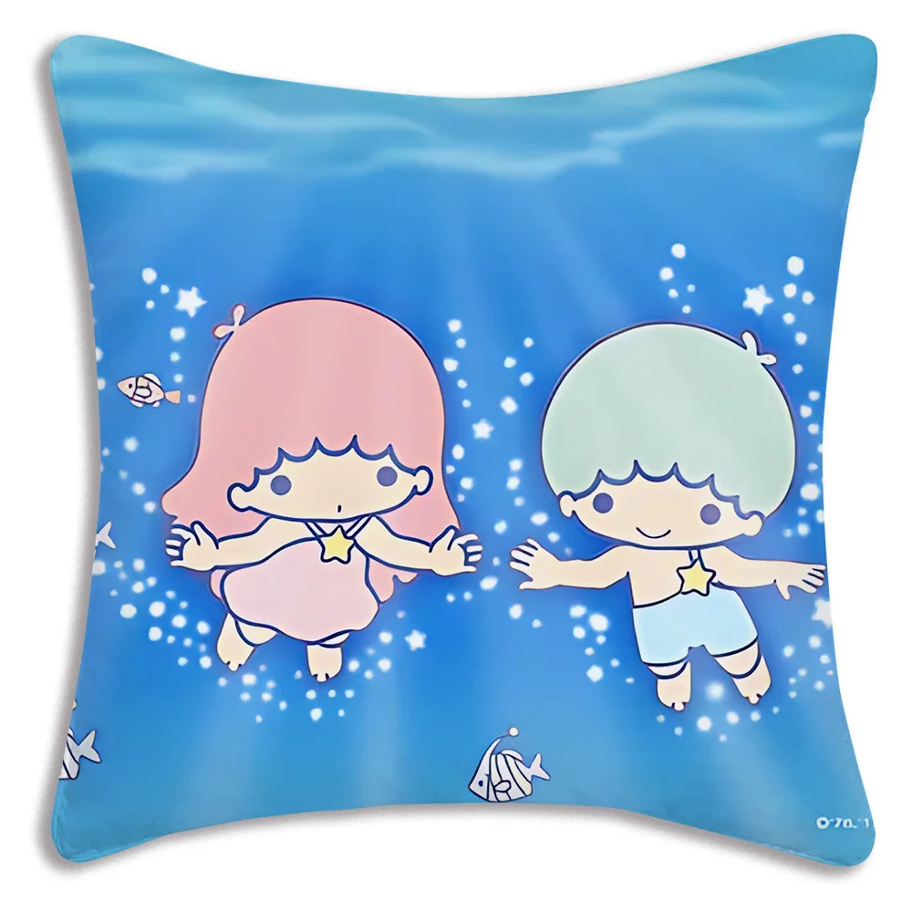 Kawaii Little Twin Stars Cartoon Pillow Covers Cartoon Sofa Decorative Home Double-sided Printing Short Plush Cute Cushion Cover