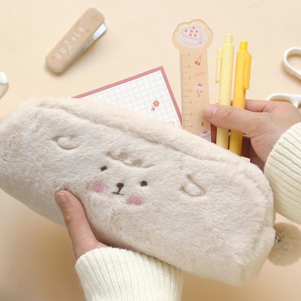 Cute Rabbit Plush Cat Pencil Case Bear Cartoon Stationery Bag Large Capacity Organizer Animal Pen Bag School