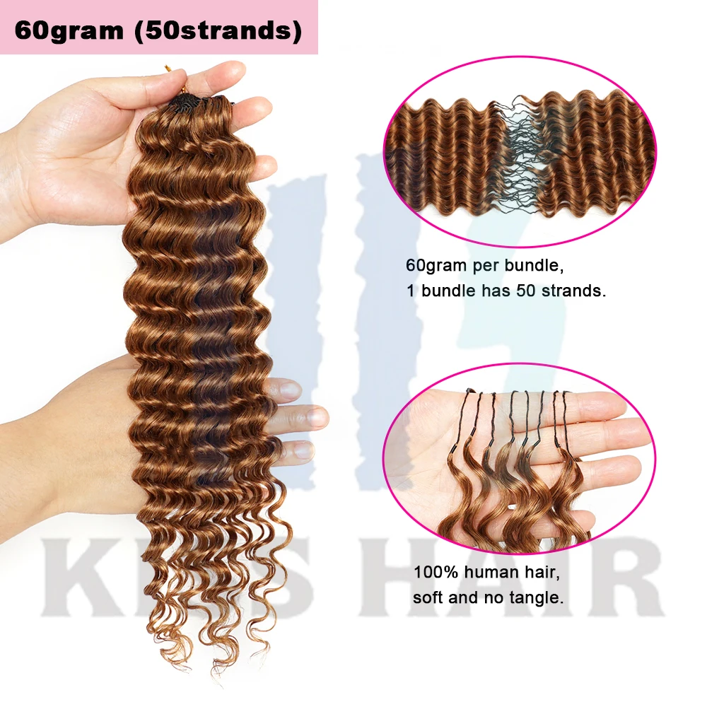 #30 Colored 100% Human Hair for Highlight Miracle Knots Crochet Deep Wave Feather Crochet Boho Braids Wavy Bulk Hair Extensions