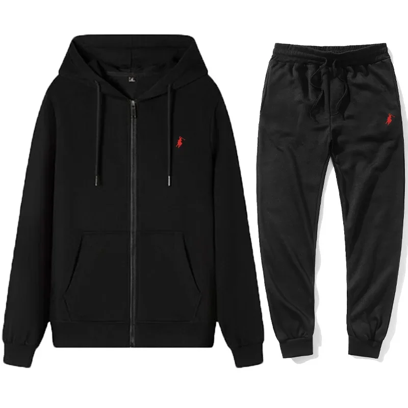 Spring and winter new classic brand men's and women's zipper hoodie and pants set sports fitness jogging casual two-piece set