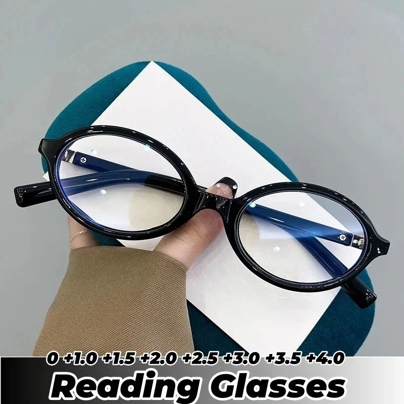 Mode Oval Kleine Rahmen Presbyopie Brille Vintage Frauen Lesebrille Unisex Anti-blau Licht Weitsichtige Brillen Plus Grad