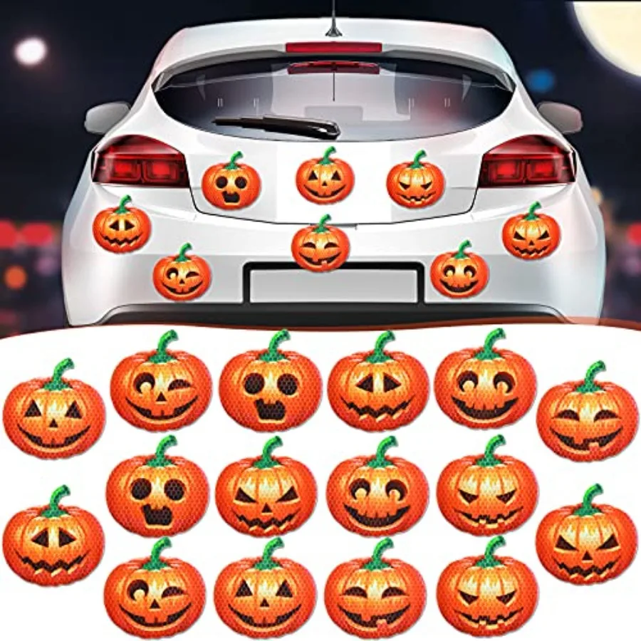 

16 Pieces Reflective Halloween Car Magnets Halloween Pumpkin Car Magnet Decal Set Waterproof Automotive Fall Pumpkin Magnet Par