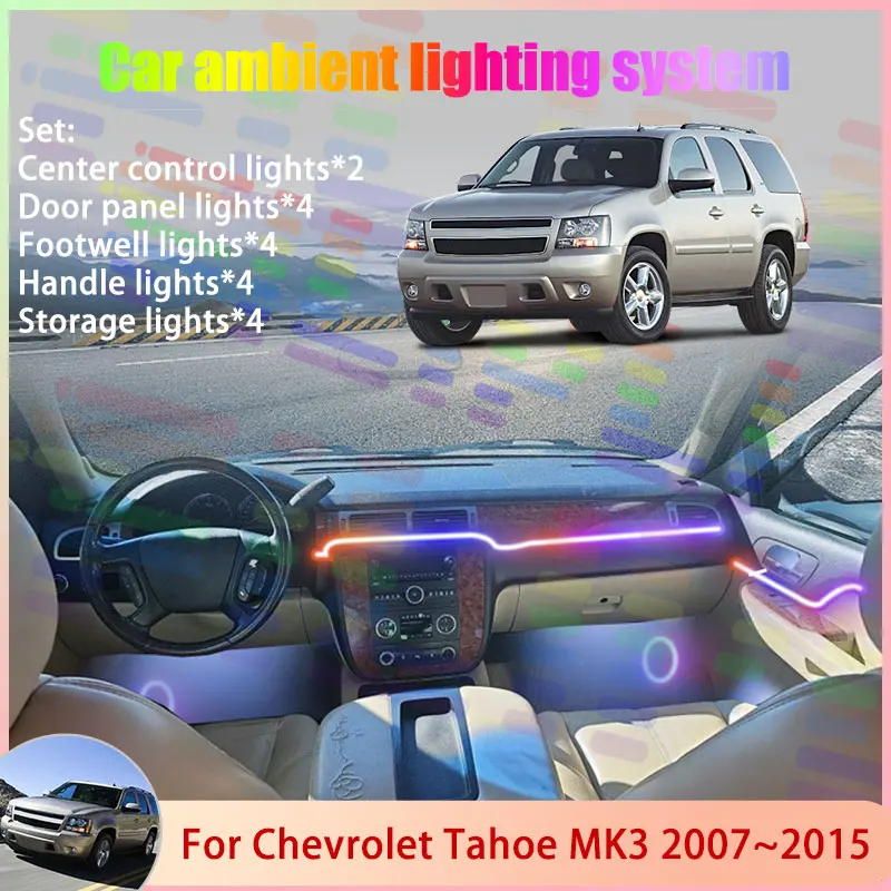 

Для Chevrolet Tahoe MK3 2007 ~ 2015 2008 2GMC Yukon 6/18 в 1 автомобильный атмосферный светильник RGB абажур ансамбль стример атмосферный набор