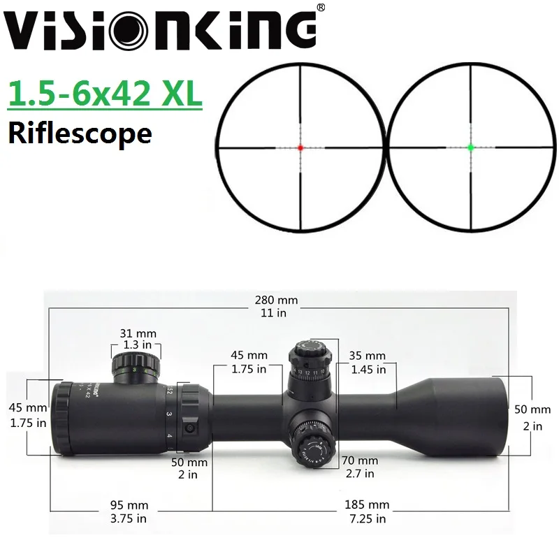 

Visionking 1.5-6x42 Riflescope Mil-Dot 30mm Tube Red Illumination Hunting Tactical Military Rifle Scope For 223 308 30-06 Sight