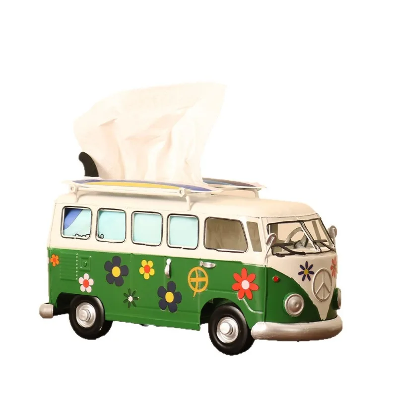 Household Retro Creative Bus Tissue Box Model Handmade Simulation Craft Living Room Desktop Decoration Ornament Ornament