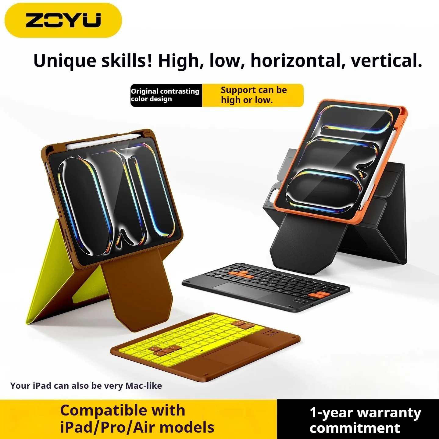 ZOYU Keyboard Case iPad (A16) 11/10th Gen Touch Trackpad,iPad Air 45678th Gen Pro 11 5/6th Gen Height Increasing Lifting Bracket