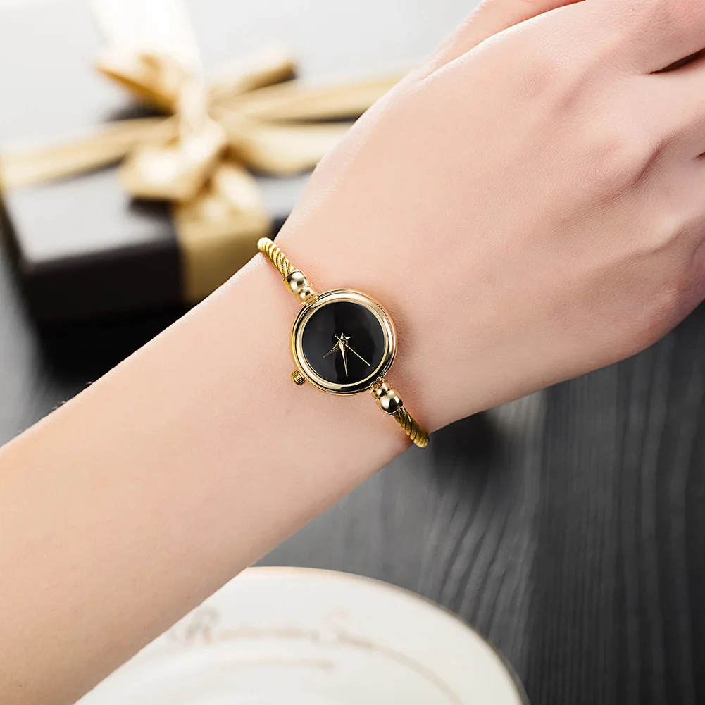 2PCS Women\'s Watches Fashion Gold Fine Strap Ladies Bracelet Watch Female Wrist Watch Women Clock Relojes