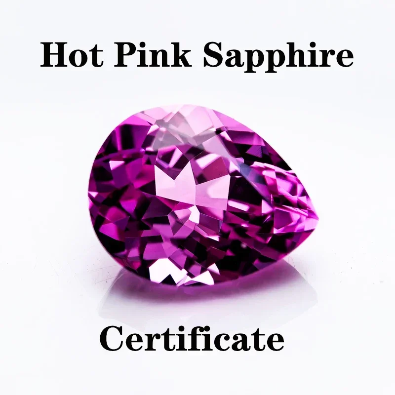 Lab Grown Sapphire Pear Shaped Hot Pink Color Extremely Shiny Quality Advanced Jewelry Rings Earrings Making AGL Certificate