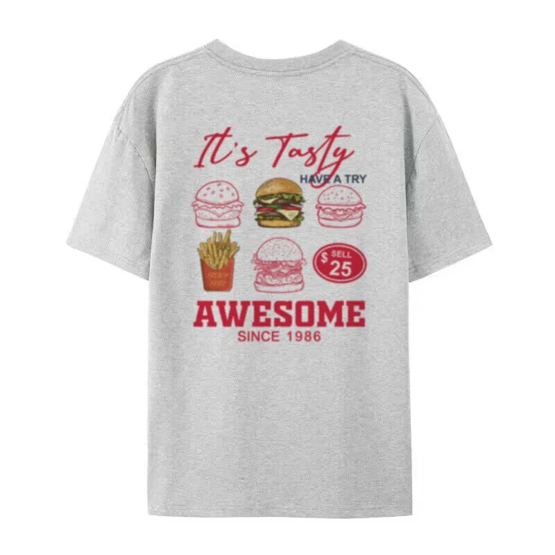 Burgers Chips Back Print Retro Streetwear T-Shirts Women Cute Funny Foodie Shirt Oversized Harajuku Tops Unisex Summer Clothes