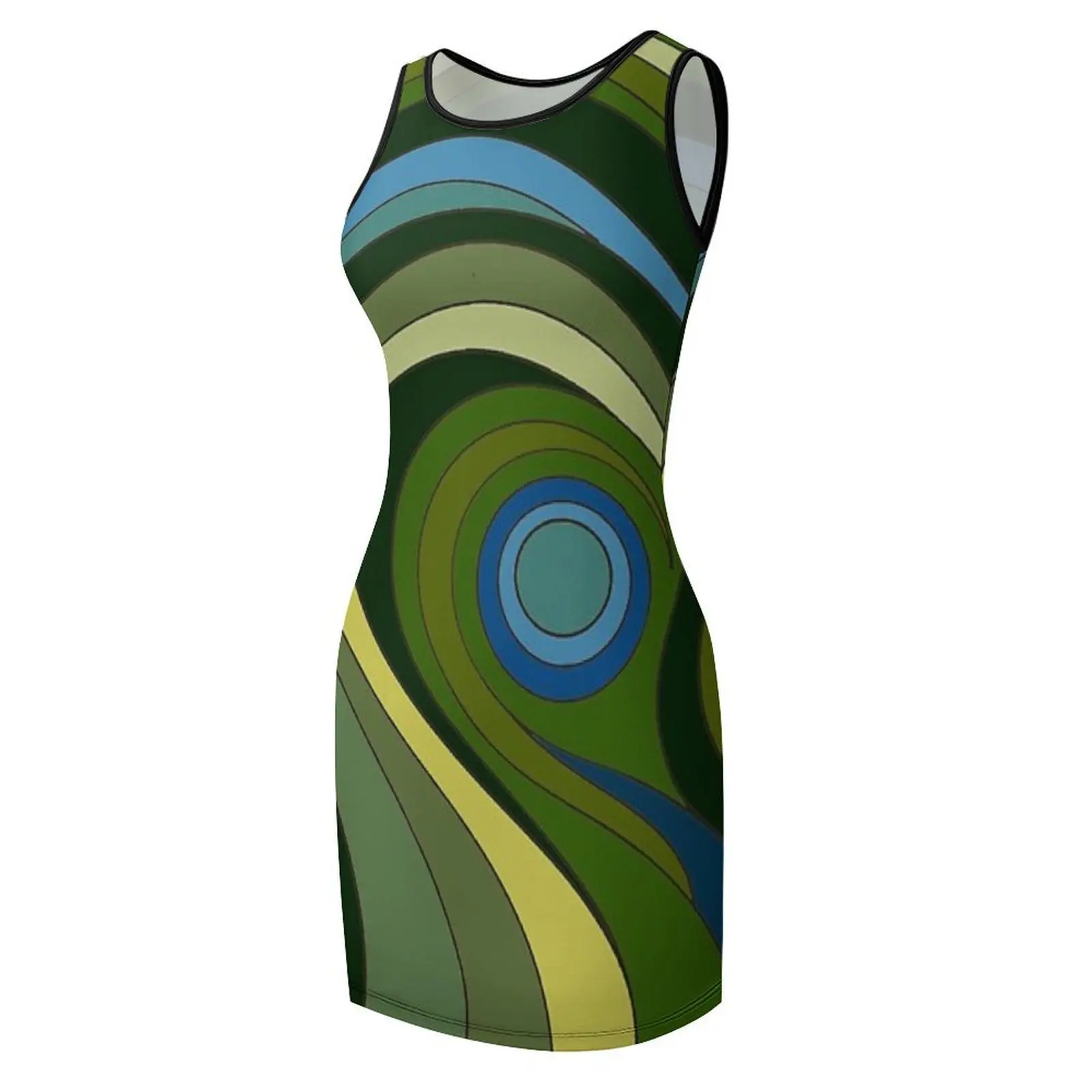 Abstract Psychedelic Retro Design Verde Senza maniche Vestito estivo Abbigliamento femminile Abiti per il ballo di fine anno