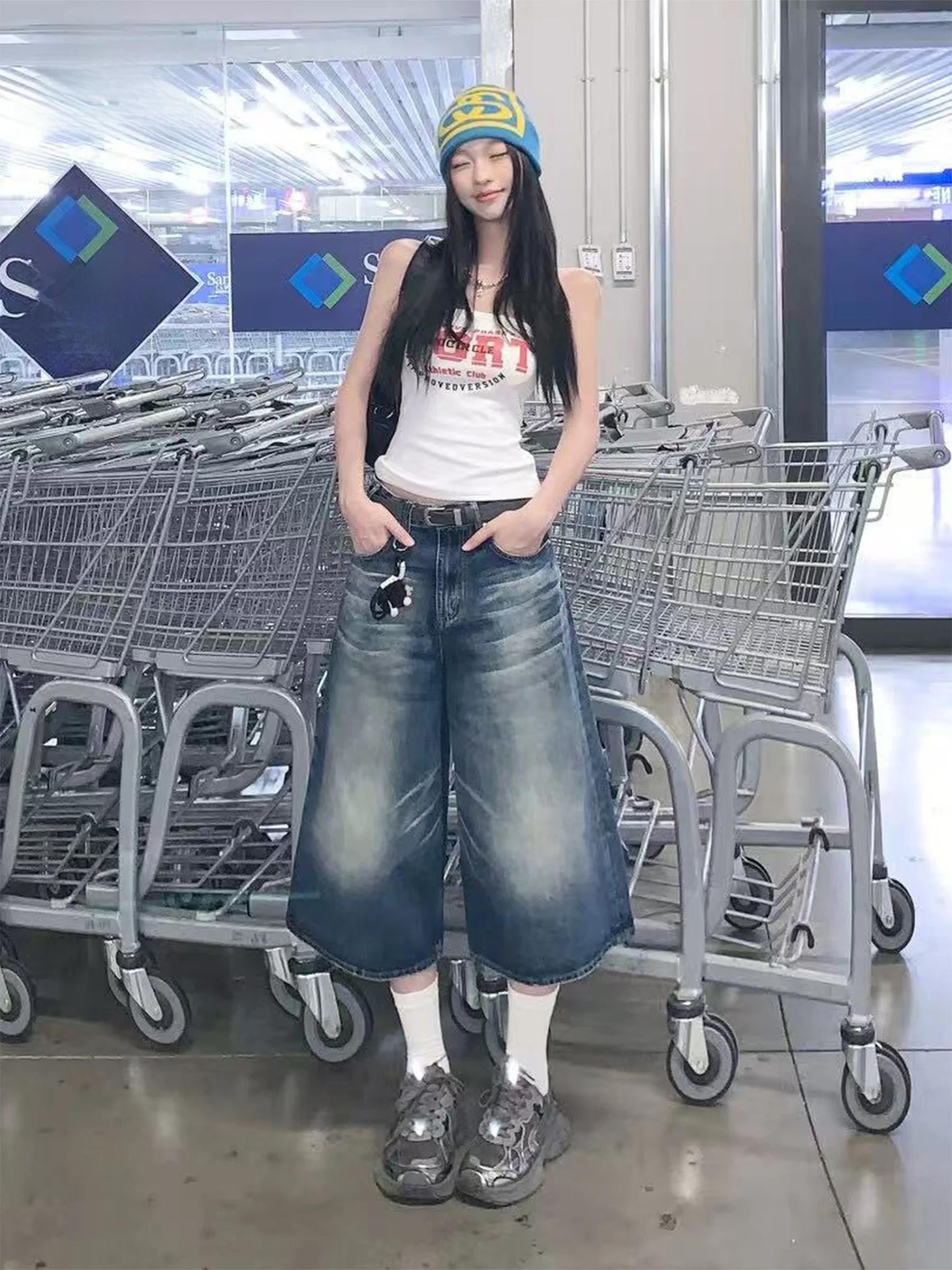 

Ретро-синие джинсы с высокой талией и прямыми штанинами, женские летние свободные широкие брюки в американском стиле, повседневные, весенние, хит продаж