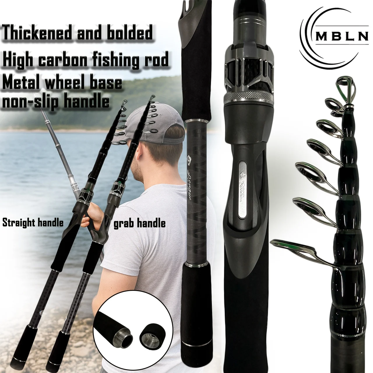 

Telescopic Lure Rod with Sound Reel Seat, Ultra Light Hard Short Sections,Large Guides,High Carbon,Strong Power,Portable Design