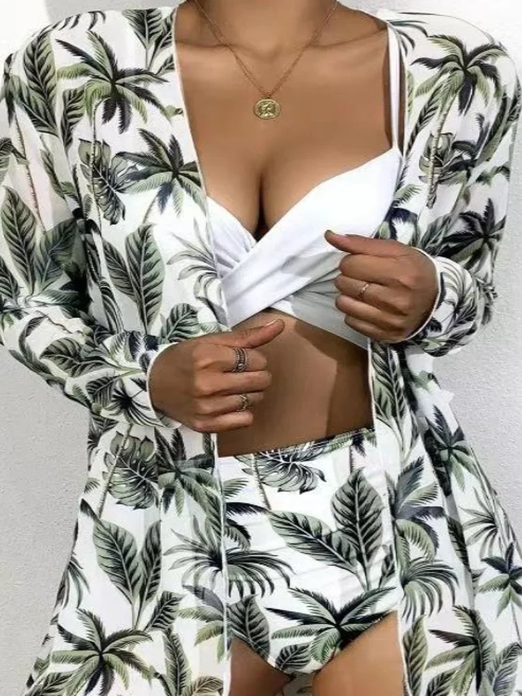 

Сексуальное бикини с высокой талией 2024, женский купальник из трех предметов, кимоно, бразильский купальник, женская пляжная одежда, купальный костюм с принтом, бикини