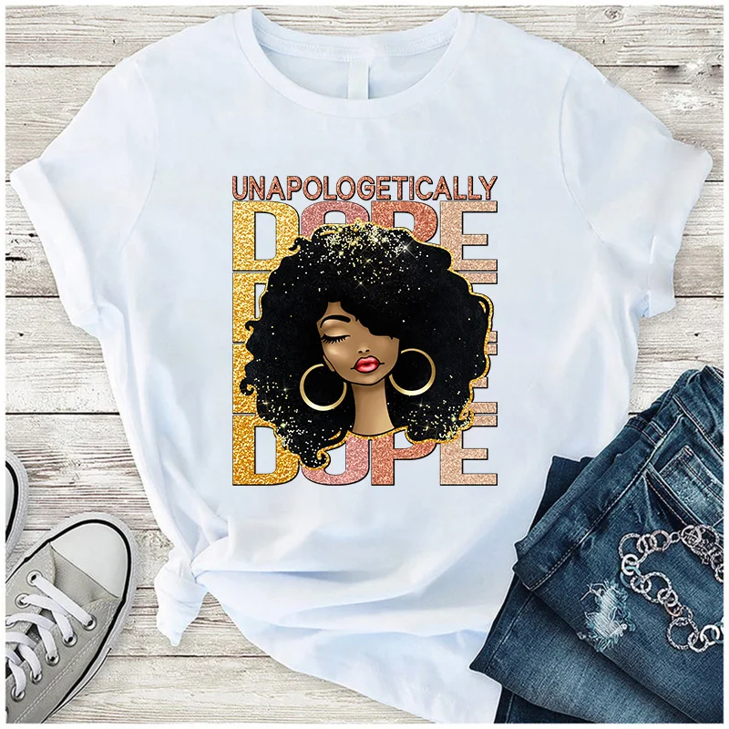 Czarna królowa naprasowanka z drukiem transferowym na odzież Patch przenikania ciepła na T-Shirt bluzy naklejka termiczna dziewczyna z Afro Appliqued