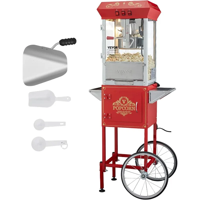 

Commercial Popcorn Machine, 8 Oz Kettle, 850 W Popcorn Maker on Wheels for 48 Cups per Batch,with 3-Switch Control Steel Frame