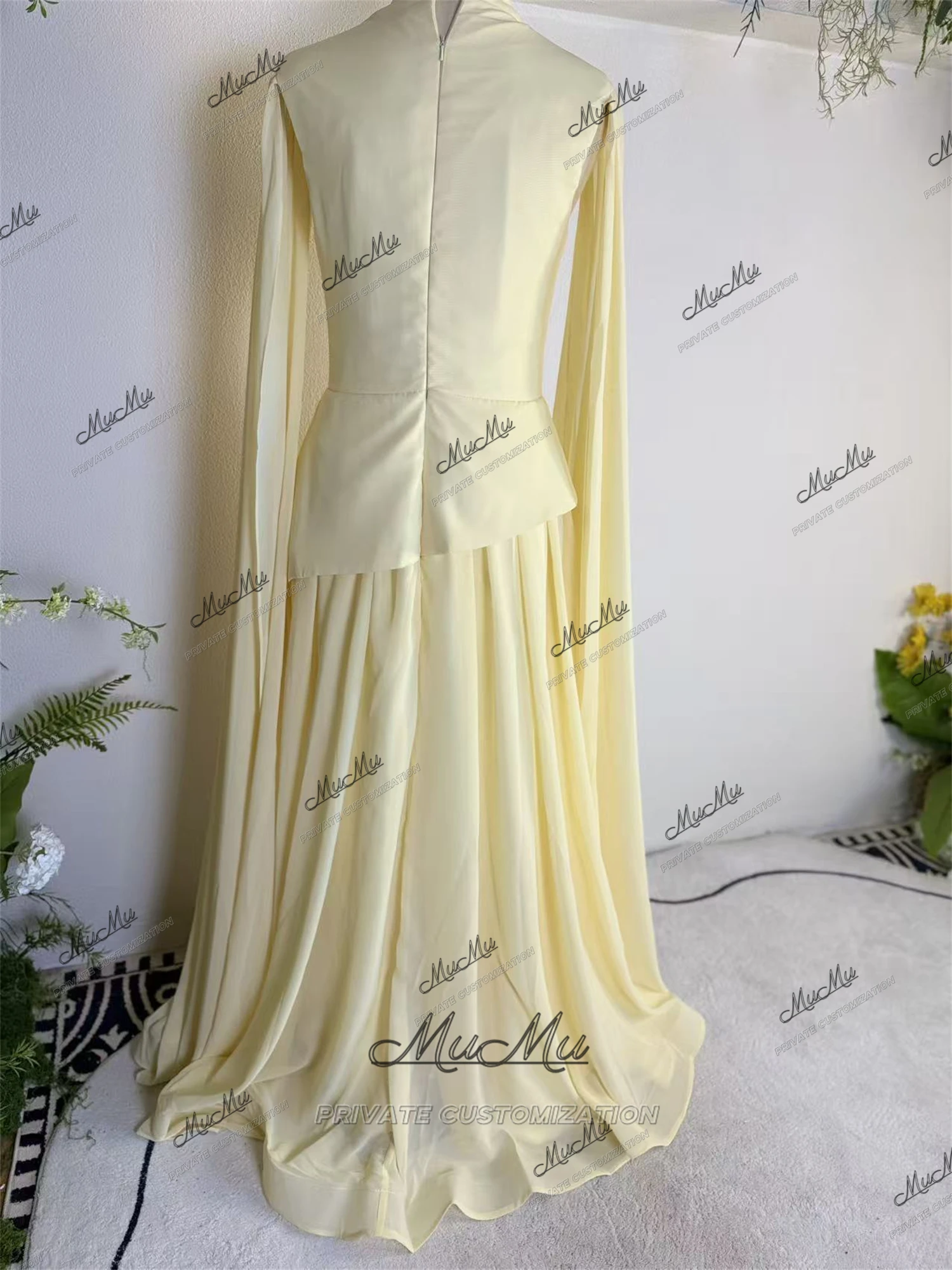 MuMu Customized Elegant Evening Dresses Elegant and Beautiful Womens Dresses yellow Long-sleeved dresses Beautiful Prom Dresses image 3