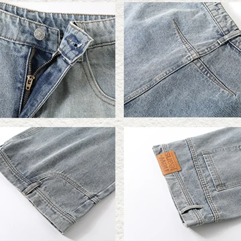 Reverse Pocket Men Jeans Straight Wide Leg Reverse Design Pants Gothic Style Hip-Hop Streetwear Punk Denim Trousers Men's Jeans