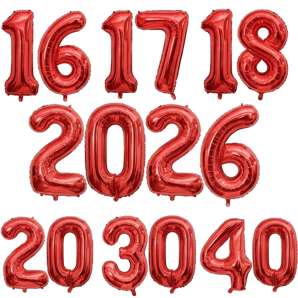 32 inch Red Number Balloon Giant Foil Helium Balloons for Women Men Birthday Anniversary New Year's Party Engagement Party Decor
