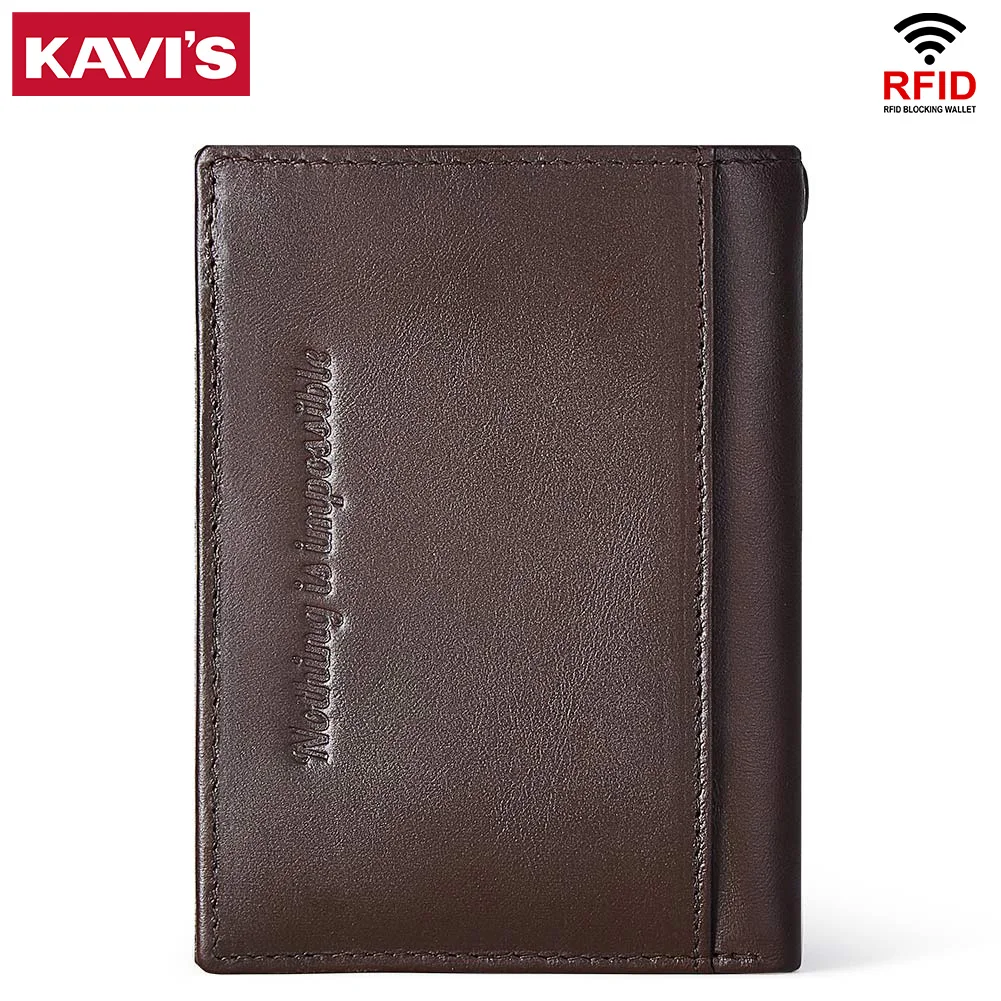 Kavis carteiras masculinas de couro genuíno com corrente anti-roubo multi slot janela de identificação grande capacidade de armazenamento masculino bolsa de dinheiro