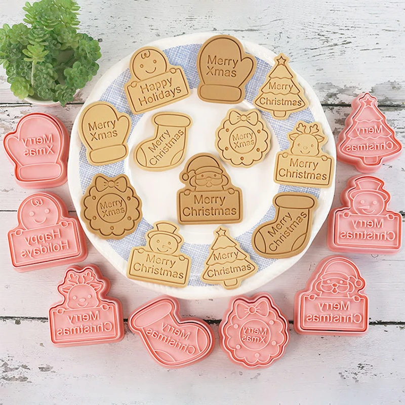 8Pcs/Set Christmas Theme Cookie Molds Santa Claus Elk Snowman Gingerbread Man Pattern Biscuit Cutter Party Cakes Decor Supplies