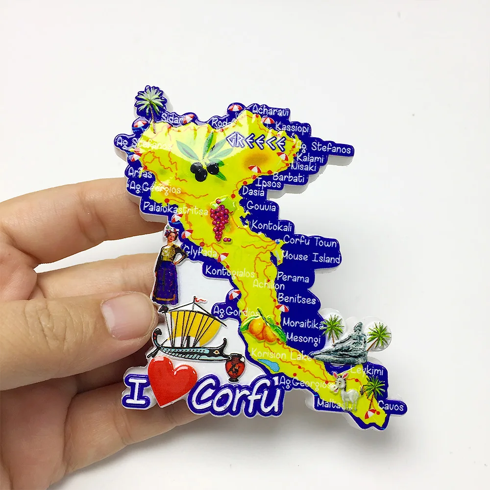 

Resin Material Corfu Map Fridge Magnet - Souvenirs from Greece with Magnetic Back - Perfect for Home Decoration