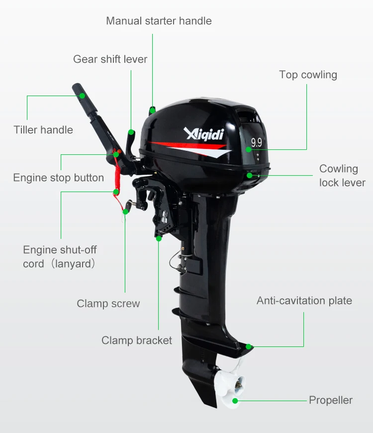 9.9HP 2Stroke Outboard Motor 2 Cylinders Tiller Handle Boat Engine Water Coolings System for Boats Kayaks