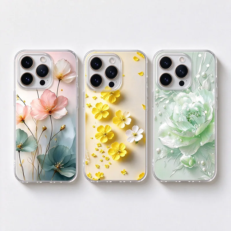 Handyhülle mit Blumenmuster für iPhone 17 Pro 16 ProMax 18 Ultra Air 17E 16E 15 14 Plus 13 12 Mini 11 XR XS Max 7 8