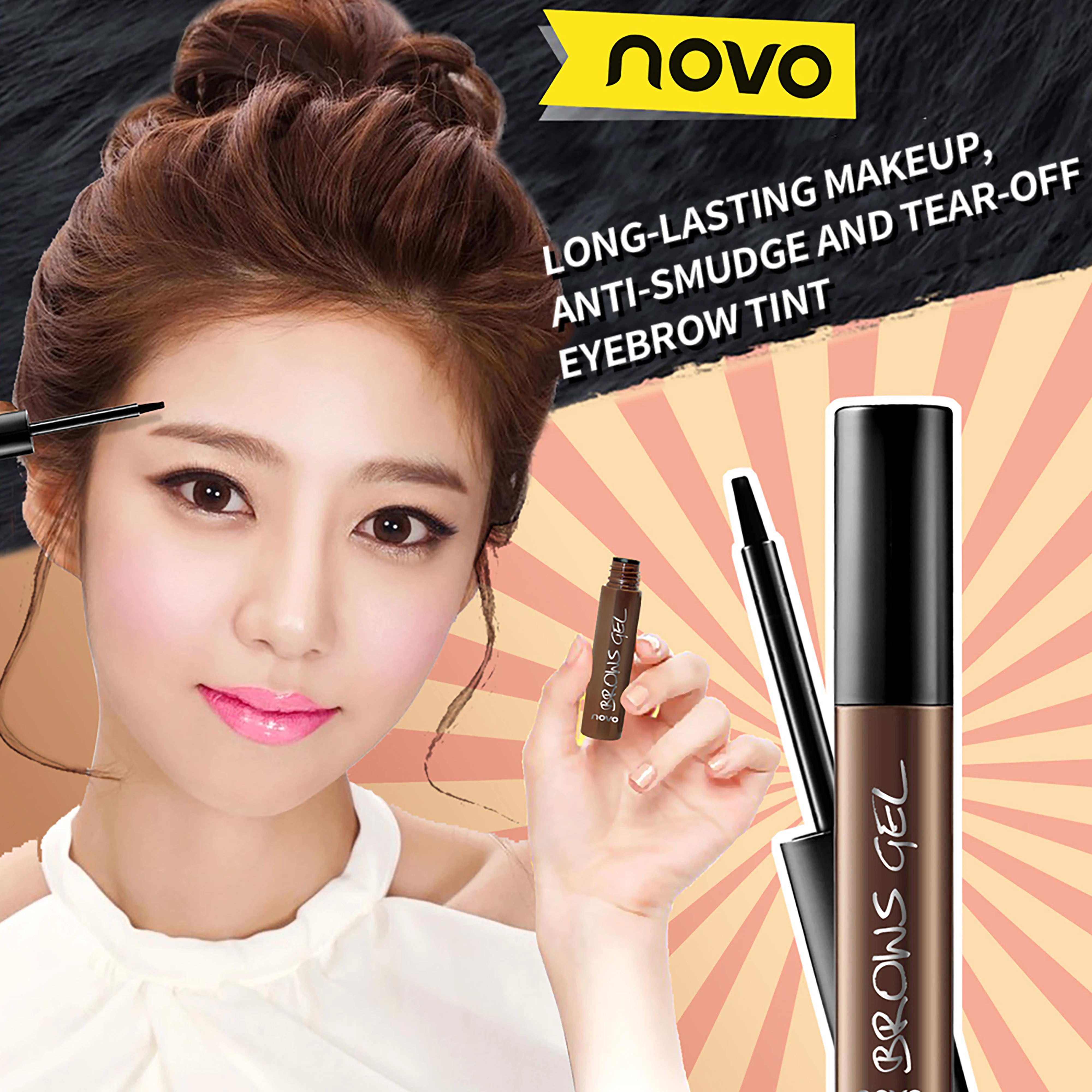 NOVOWasserfeste und schweißbeständige, abziehbare Formel für wischfeste, langlebige Brauen. Mühelose Augenbrauenanwendung.